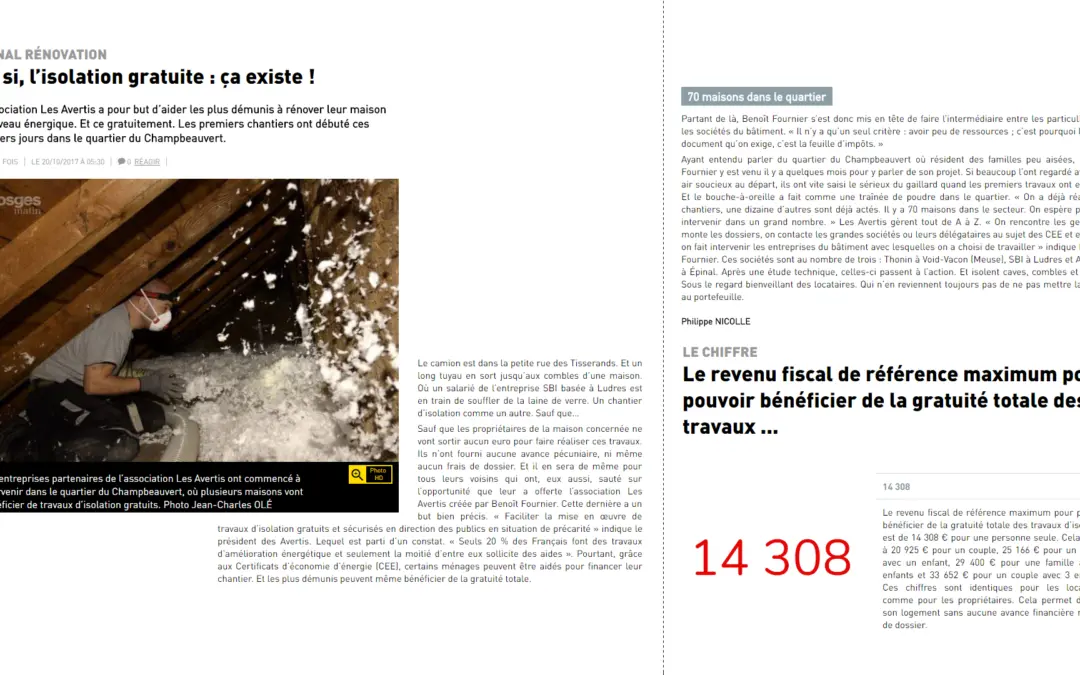 Aubriat dans la presse : Vosges Matin, Isolation à 1 euro